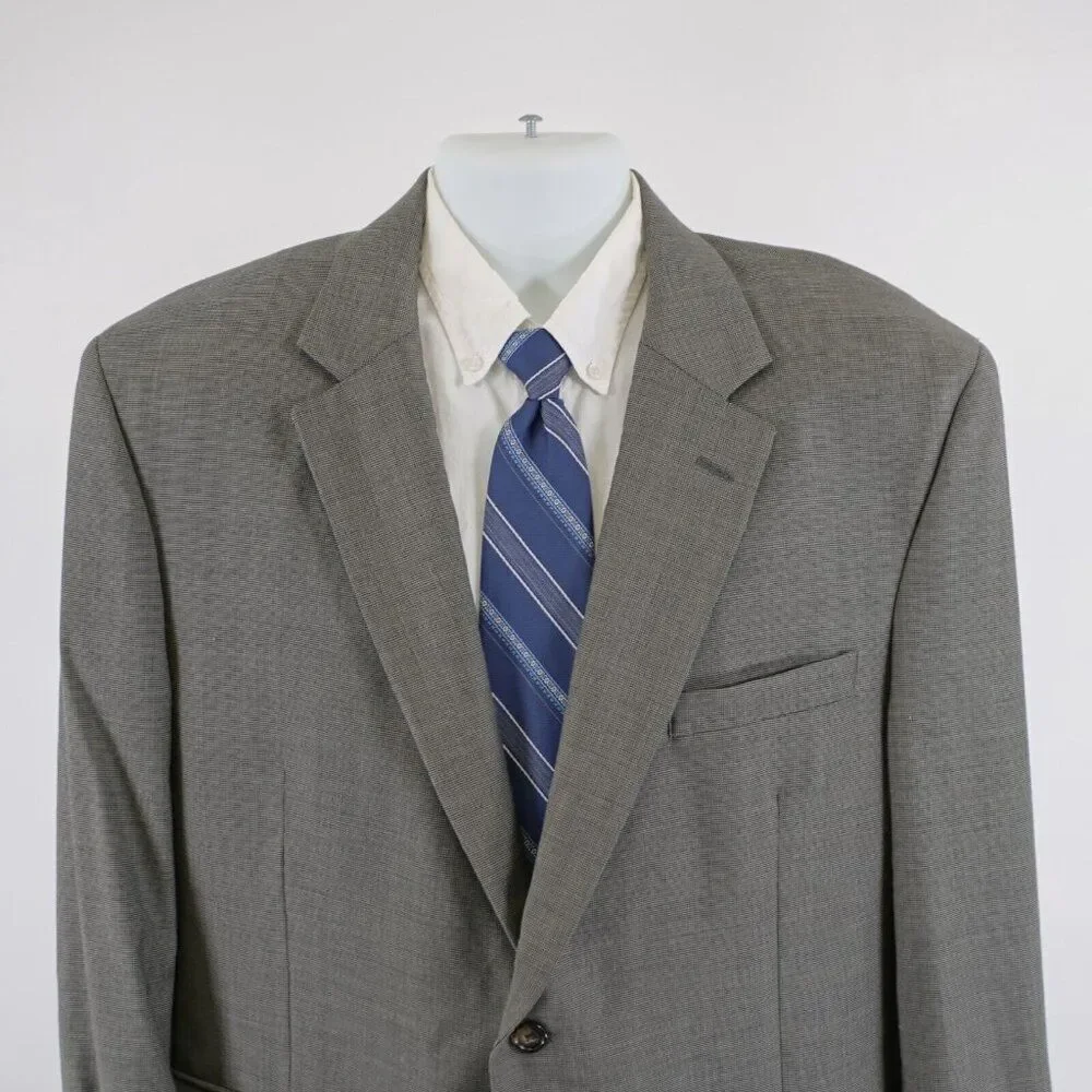 Jos A Bank Textured Wool Beige Black Star Check 44R Blazer 2 Button Tagged 46R